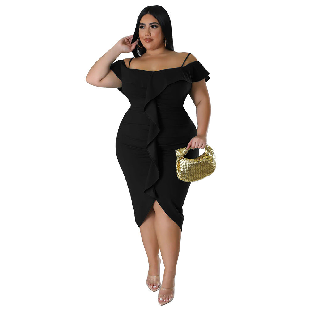 Plus Size Women Solid Off Shoulder Midi Dress 15