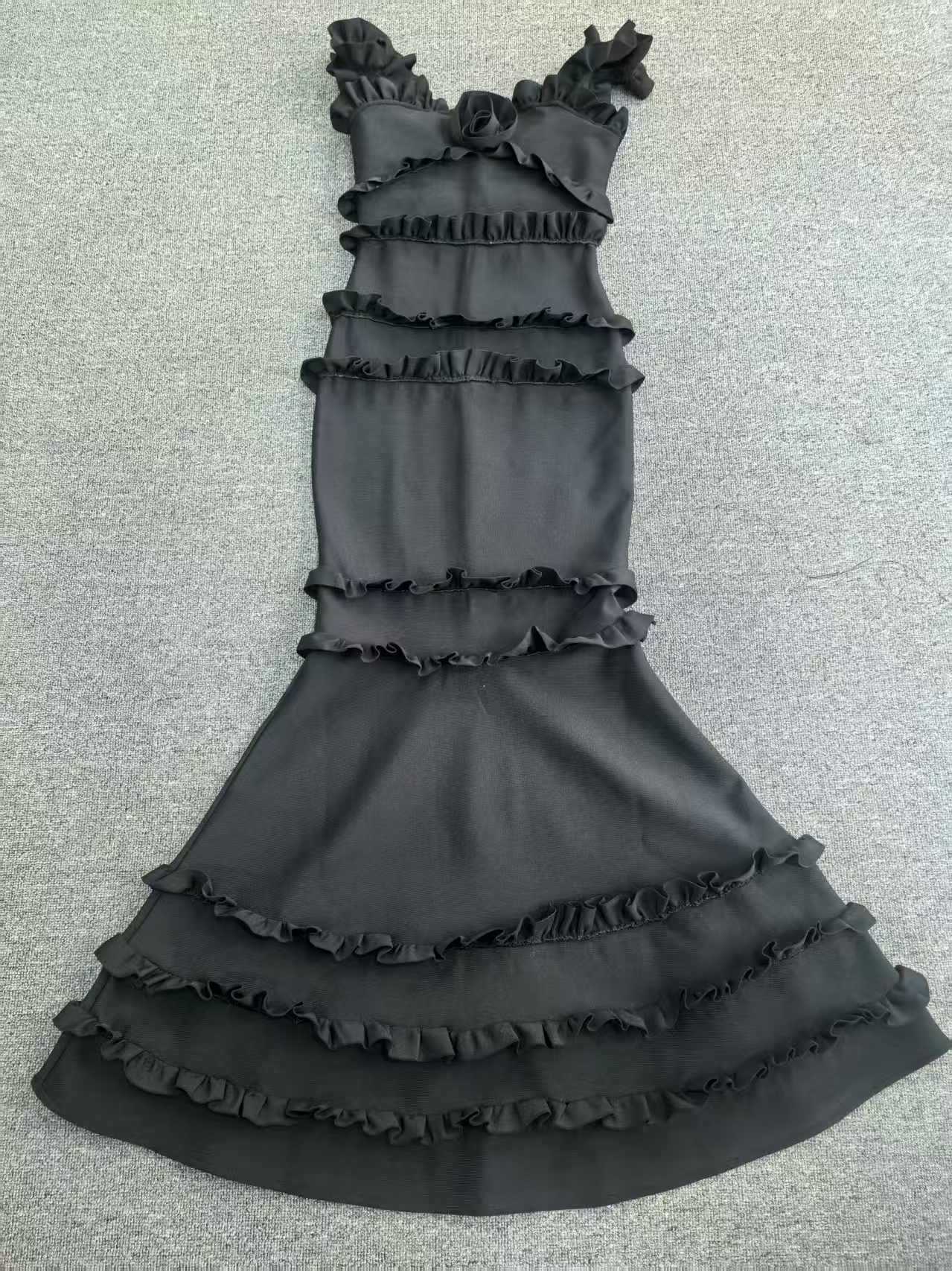 Women ruffled backless square neck bandage fishtail evening dress 15