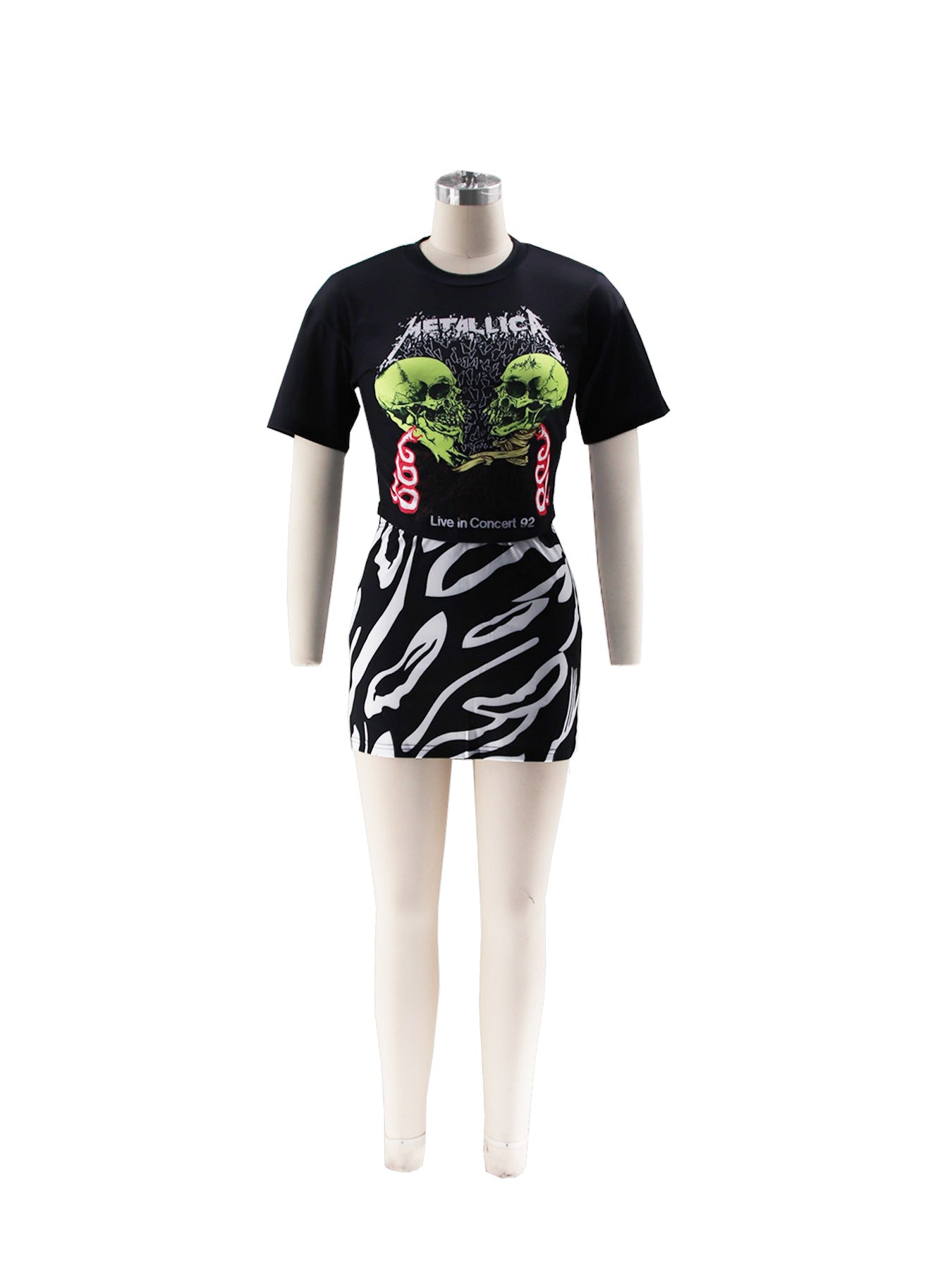 Women's Fashion Printed Short Sleeve Two Piece Skirt Set 10