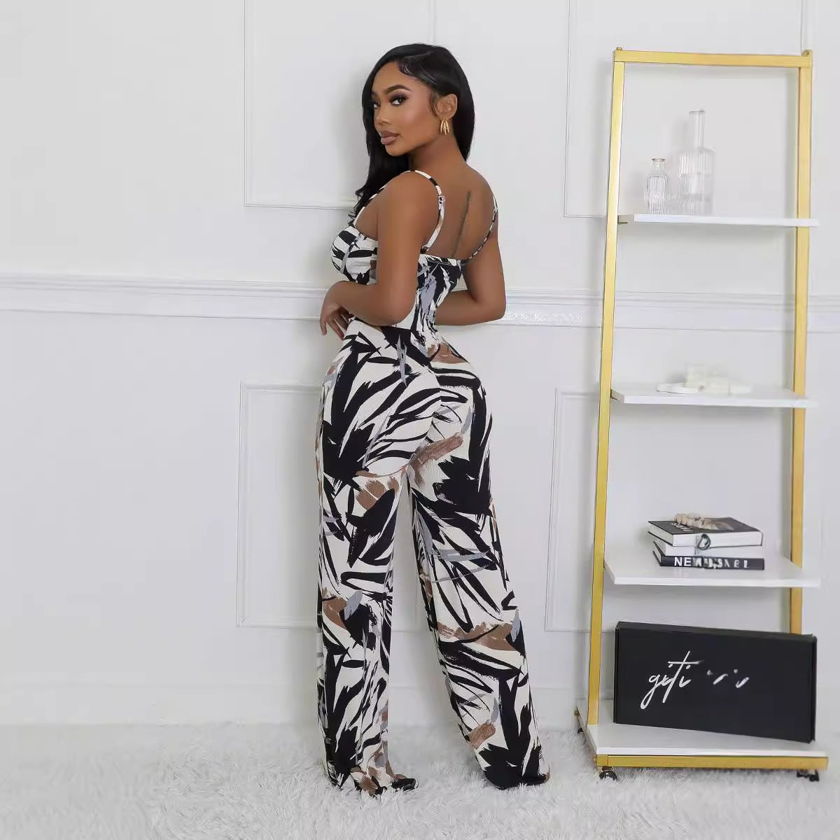 Sexy Printed Strap Wide-Leg Jumpsuit 5