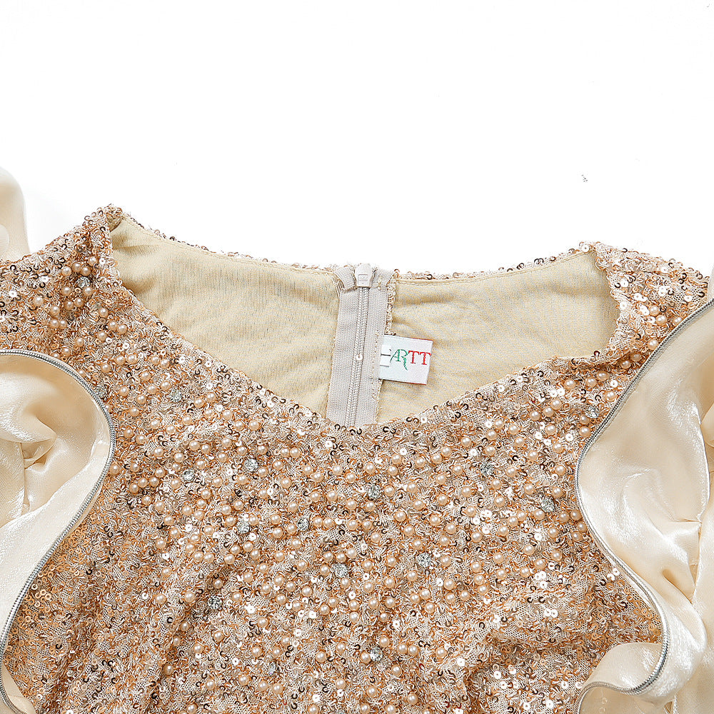 African Plus Size Women's Fashion Puff Sleeve Party Dress Beaded Sequin High Waist Gown 17