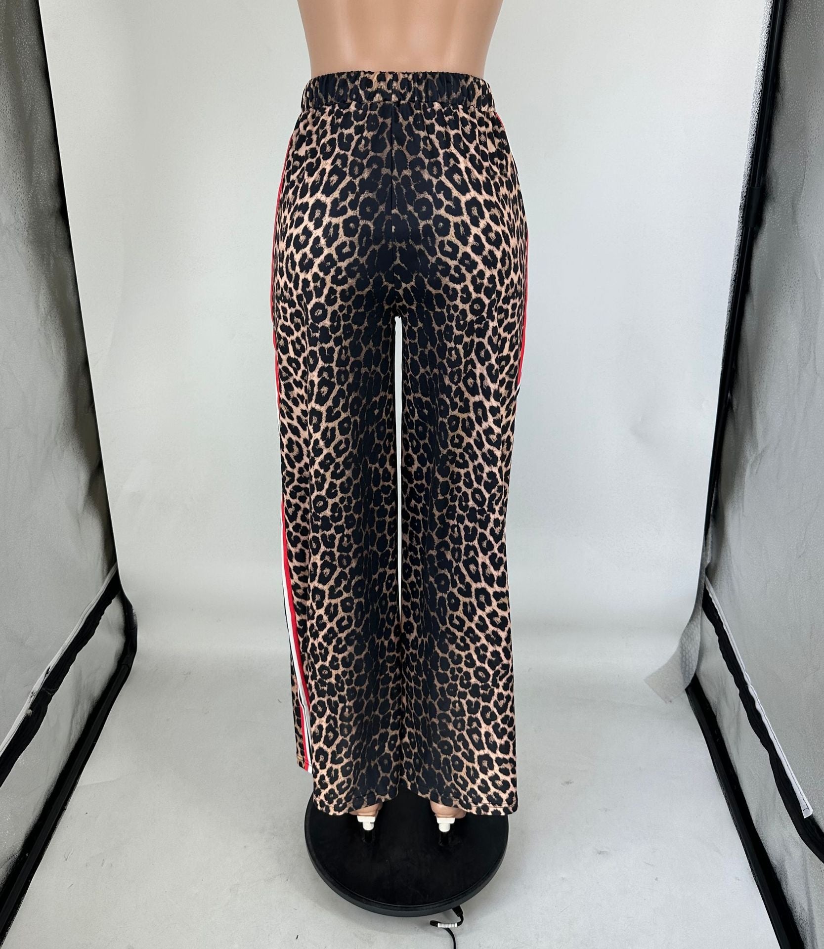 Spring/Summer Fashion Leopard Patchwork Contrast Stripes Casual Straight-Leg Pants 5