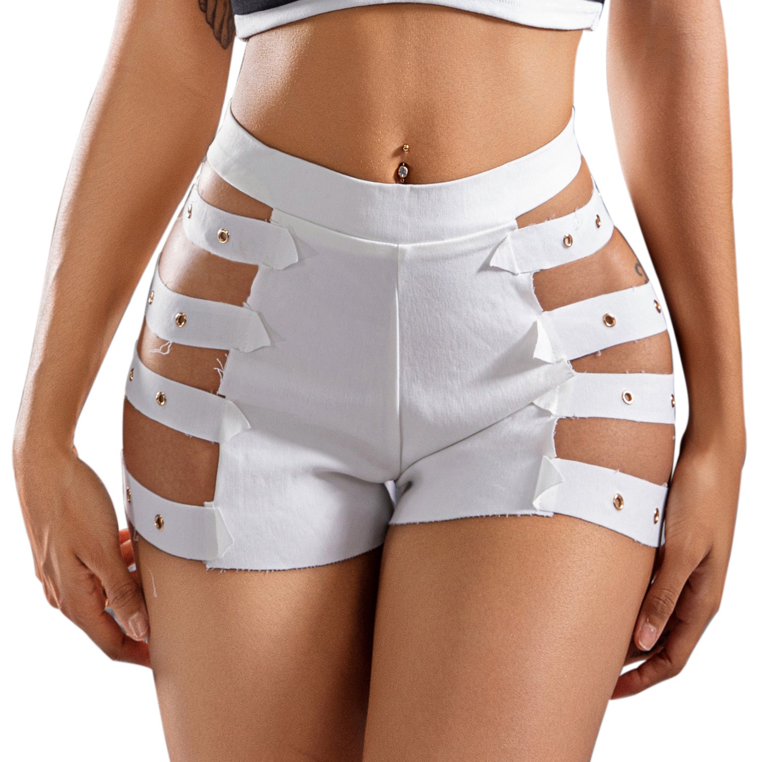 Summer Women's Sexy High Waist Black Hollow Shorts 4