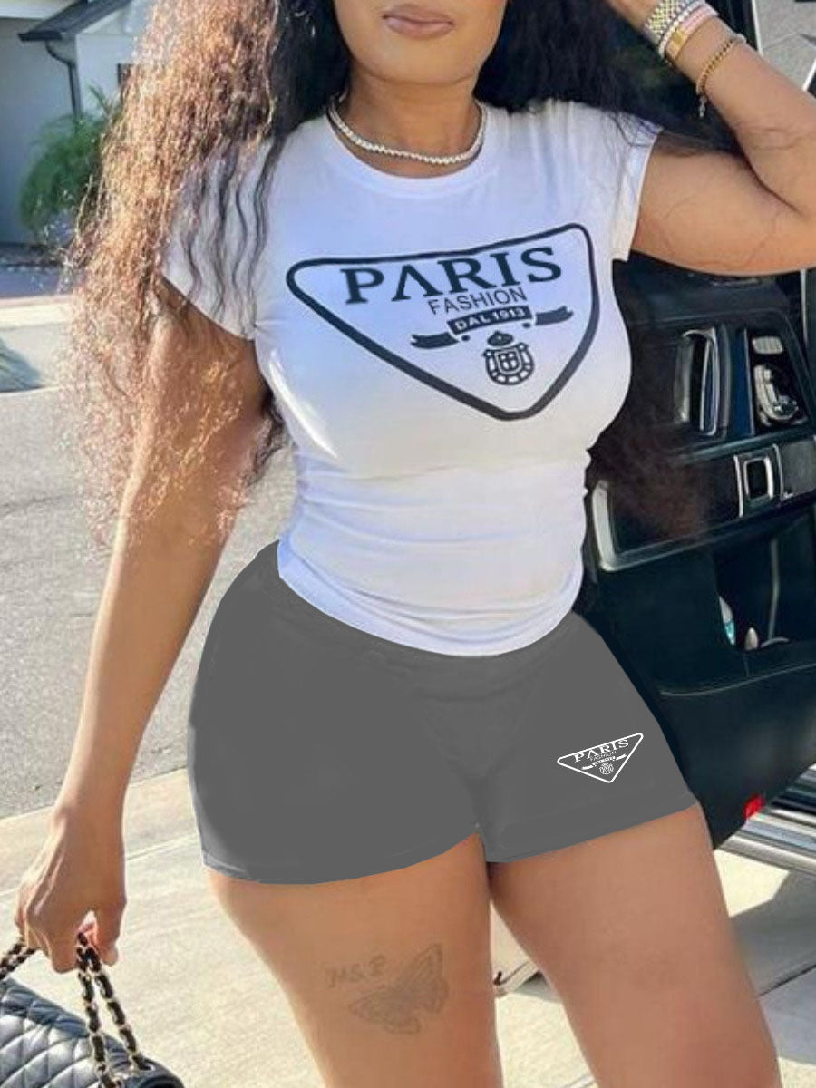 Summer Ladies Print Casual Two-Piece T-Shirt Shorts Set 8