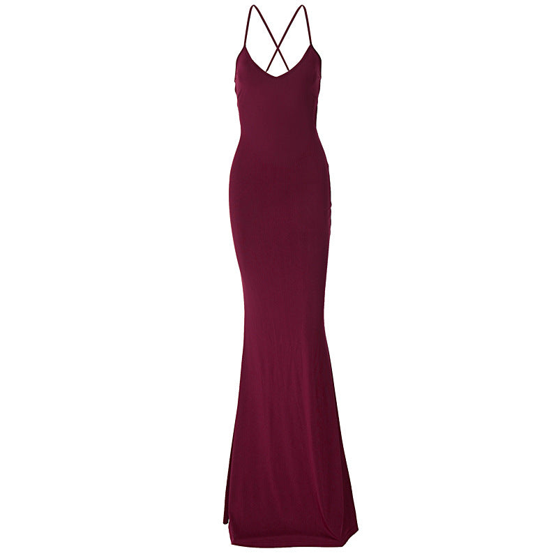 Women's Winter Fashion Sexy Low Back Strappy Evening Dress 6
