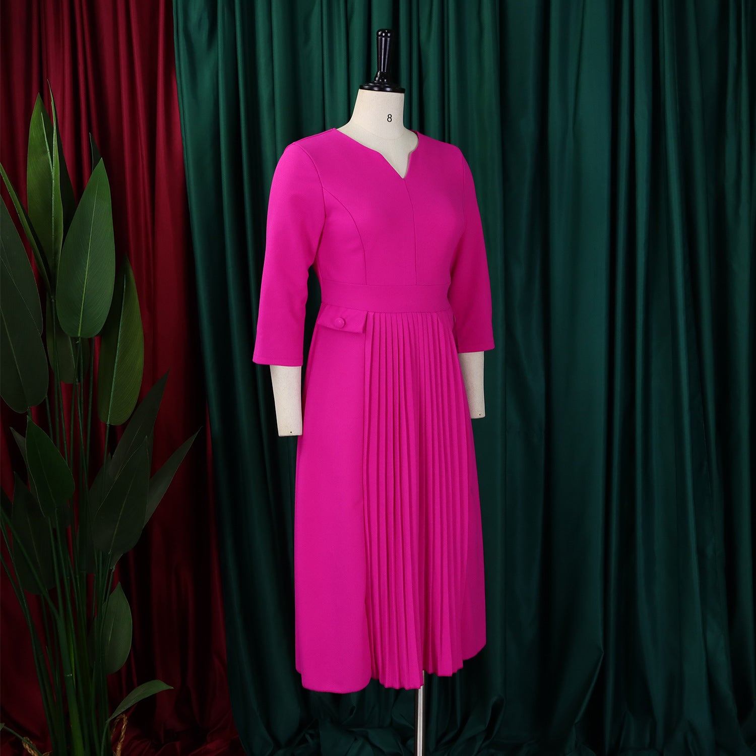 Plus Size African Women Autumn Elegant Solid Pleated Dress 27