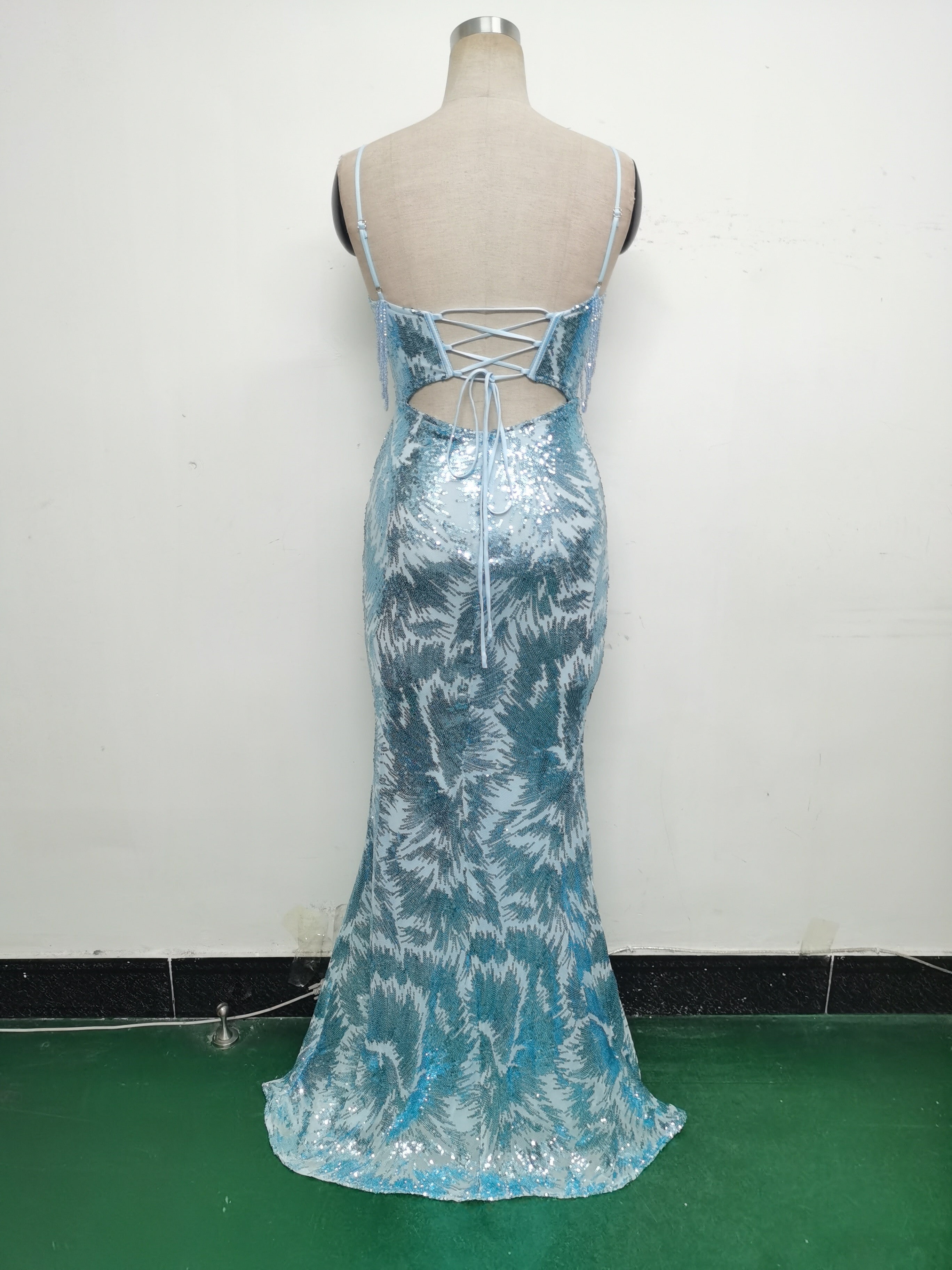 Women cross Lace-Up fishtail evening dress Formal Party evening dress 72