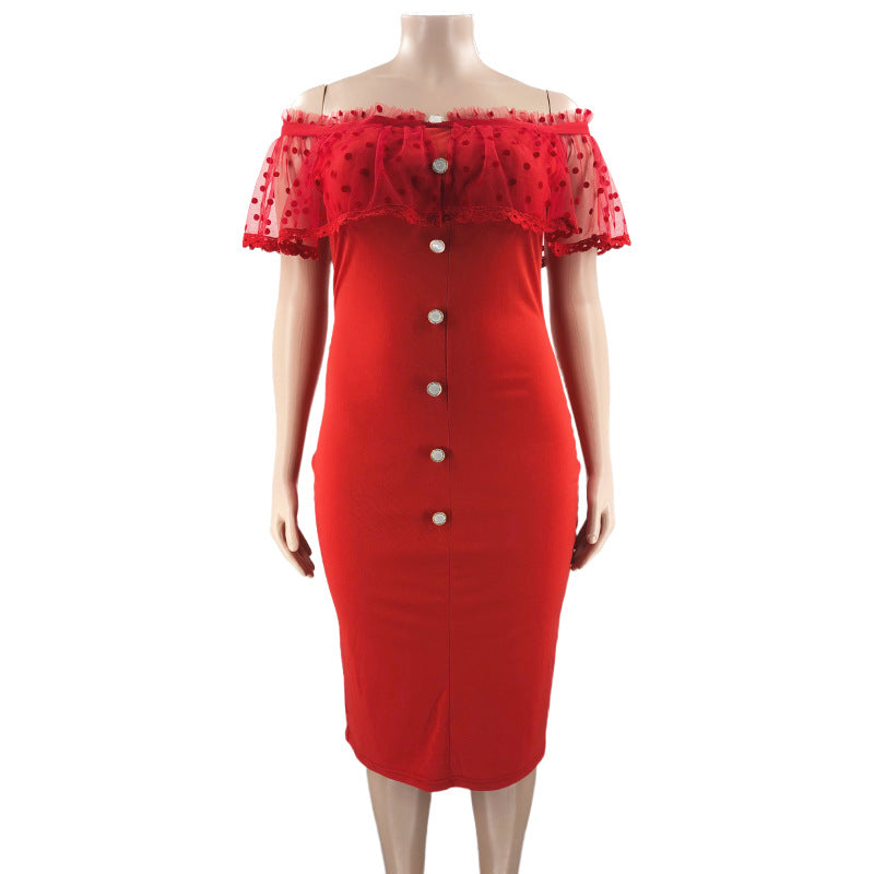 Plus Size Women Summer Off Shoulder Ruffles Dress 13