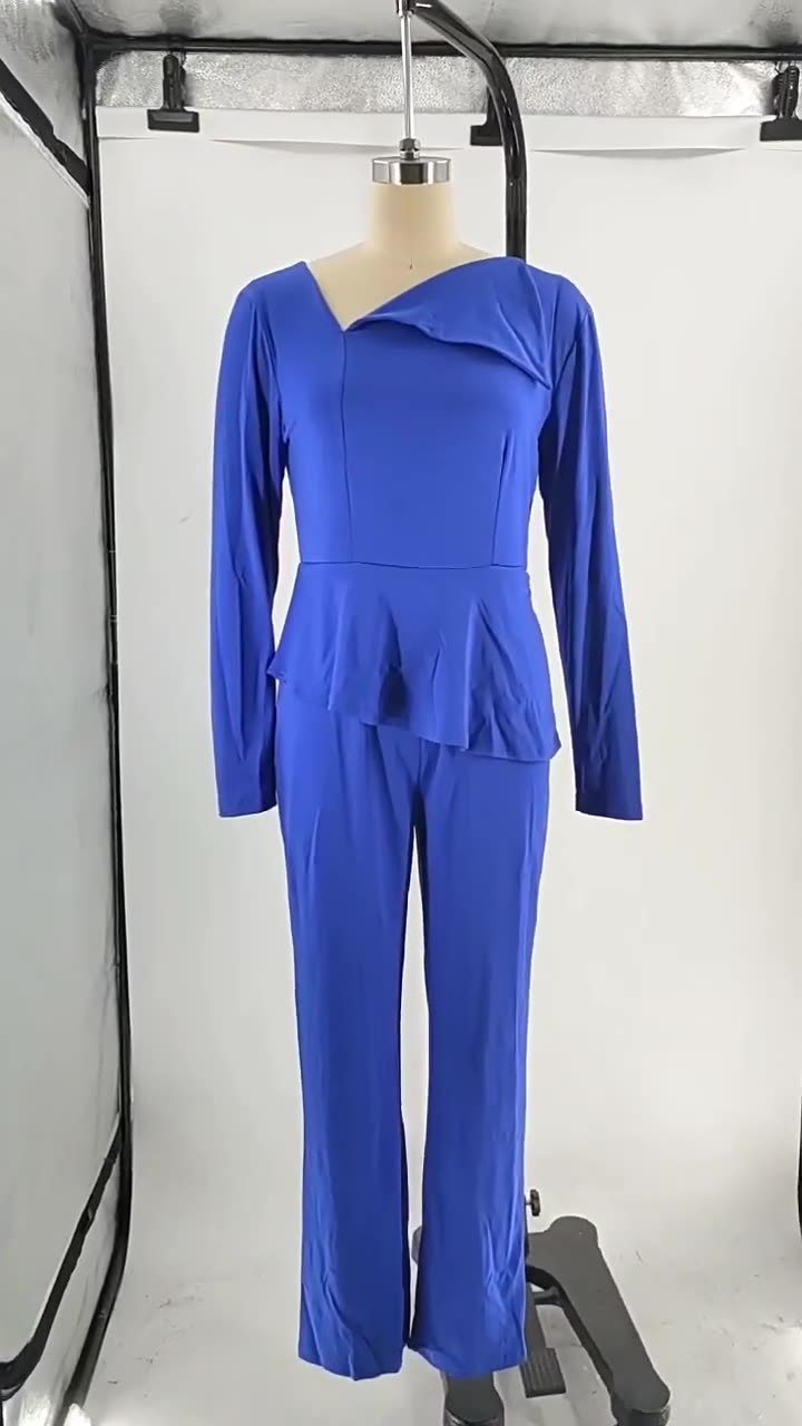 Women Long Sleeve Asymmetric Collar Elegant Jumpsuit 3