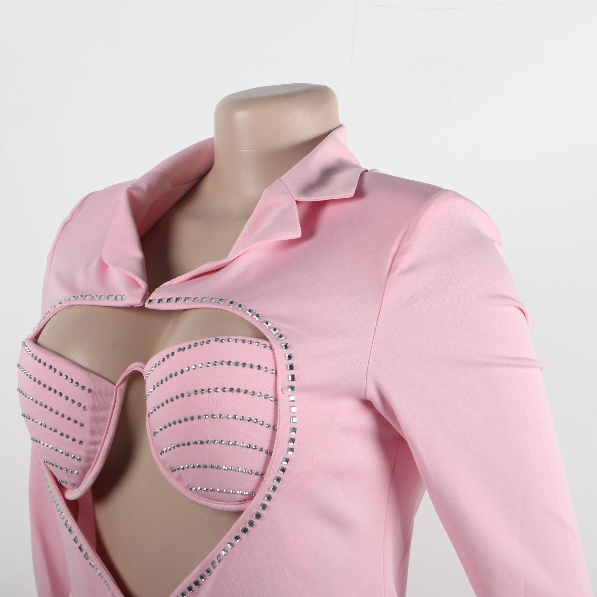 Sexy Solid Color Beaded Bra Blazer Dress Two-Piece Set 20