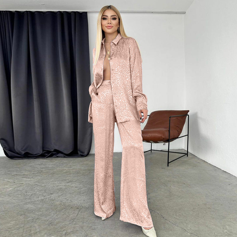 Women Long Sleeve Turndown Collar Shirt Leopard Print Pants Women Casual Two-Piece Set 8