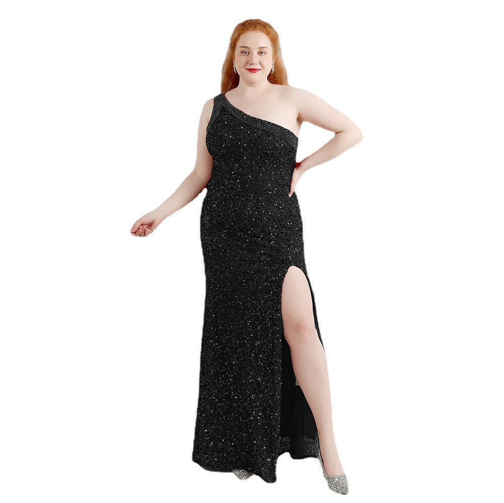 One-Shoulder Long Sequin Plus Size Beauty Formal Party Evening Dress 10