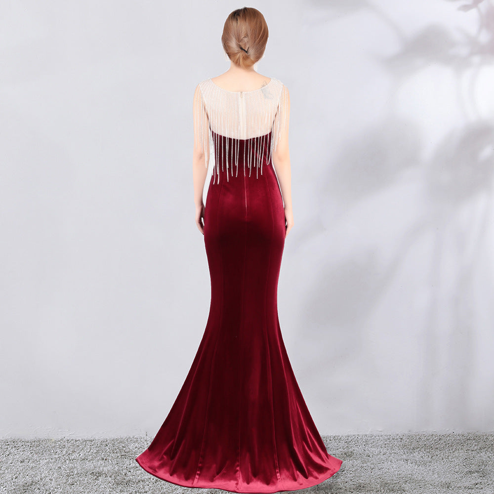 diamond chain velvet evening dress Formal Party long slim and elegant mermaid Prom Dress 8