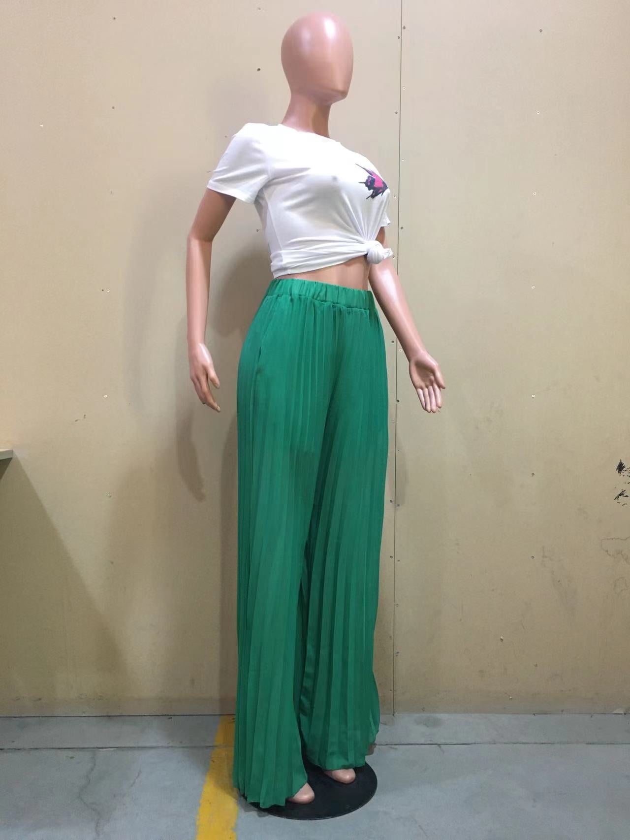 Spring Solid Pleated Wide-Leg Pants 17