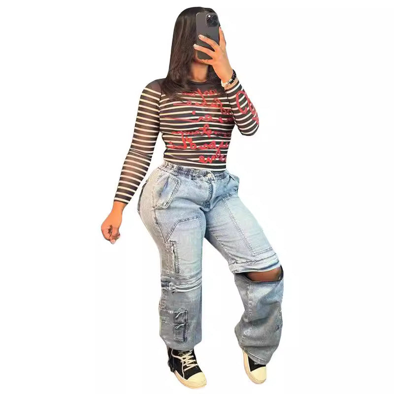 Women Cargo Stretch Denim Pants 6