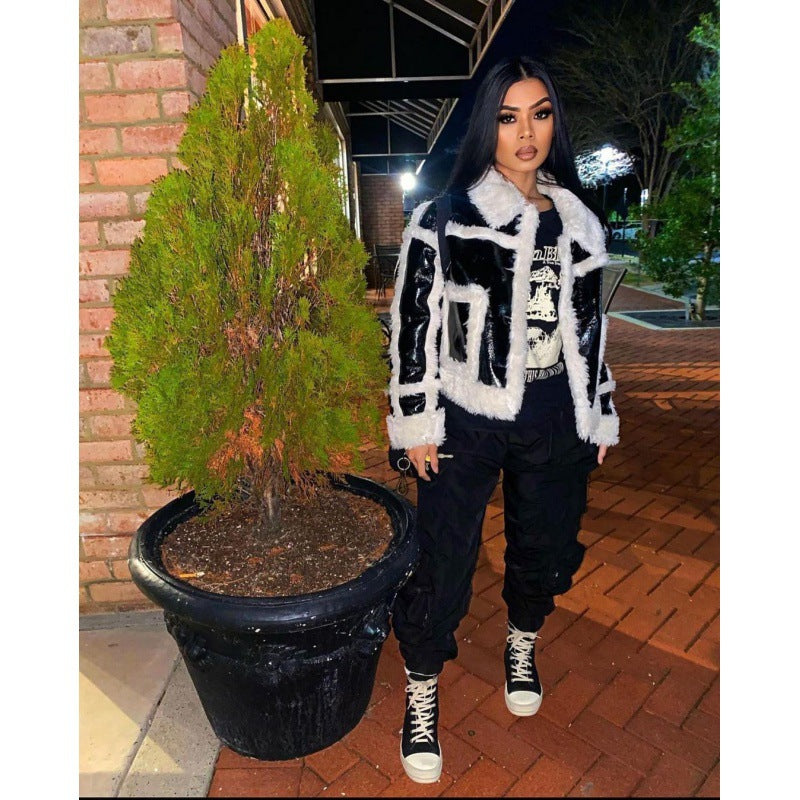 Women Furry Patchwork Coat 8