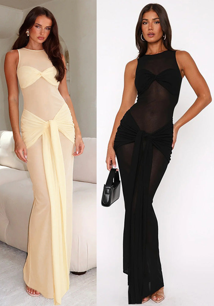 Women Mesh Fishtail Ribbon Bodycon Sundress