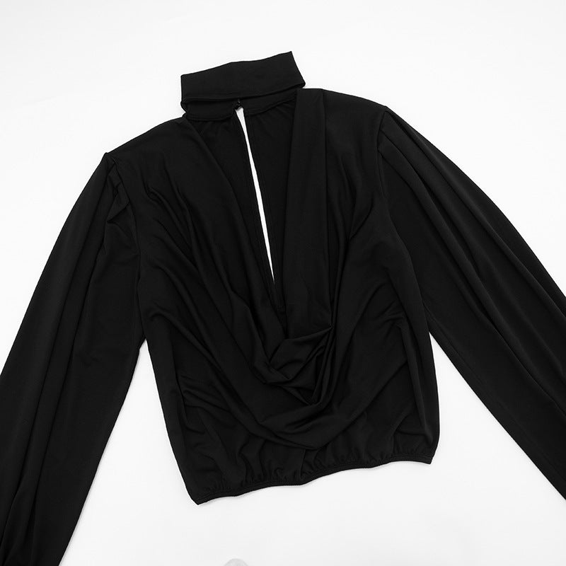 Women Fall Solid Casual V-Neck Long-Sleeved Top and Mini Skirt Two-Piece Set 32