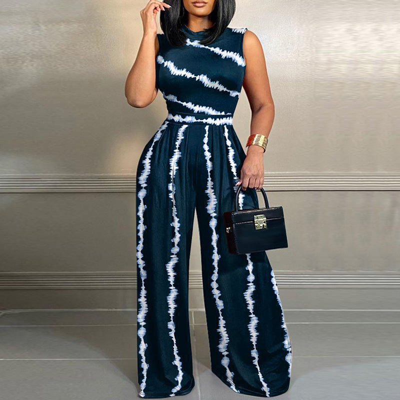 Plus Size Women Sleeveless Stand Collar Jumpsuit