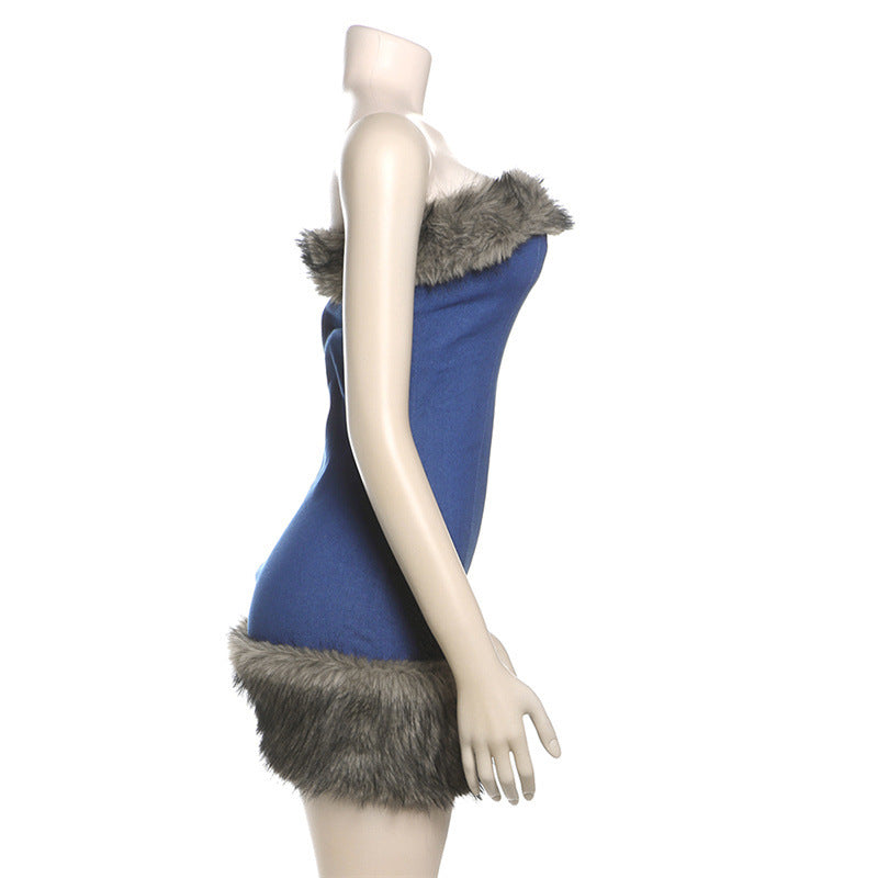 Women Autumn and Winter Sexy Strapless Bodycon Dress 5