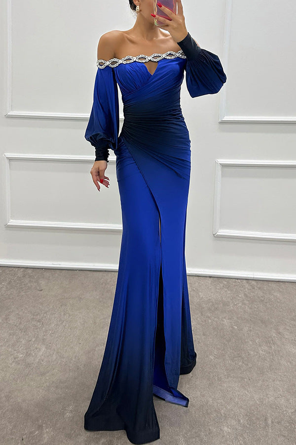 Women Long Sleeve Off Shoulder Print Dress 8