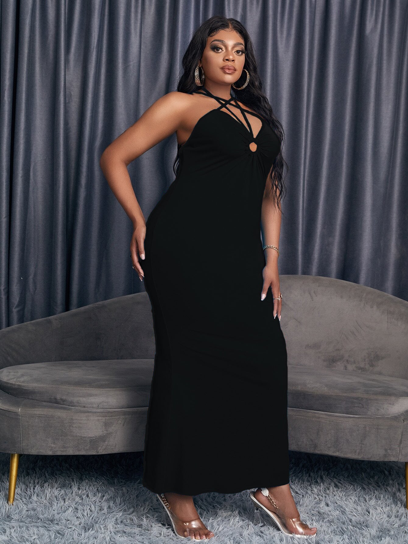 Spring And Summer Plus Size Women's Sexy Straps Slim Bodycon Long Dress 6