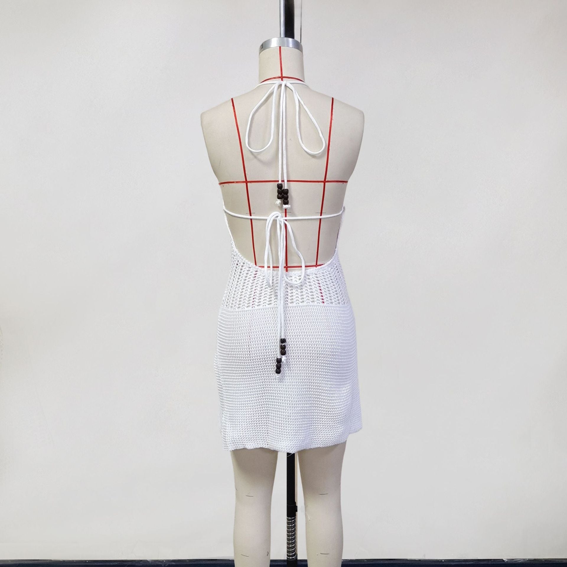 Spring Women's Knitting Sexy V Neck Halter Neck Low Back Beach Dress 21