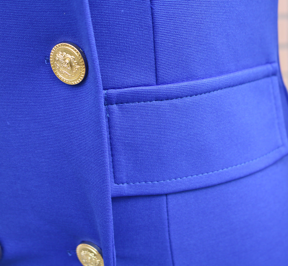 Women Autumn and Winter Long Sleeve Double Breasted Blazer Dress 27