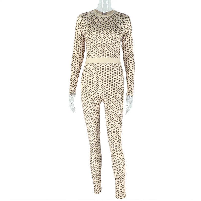 Women Casual Printed Round Neck Long Sleeve Jumpsuit 9