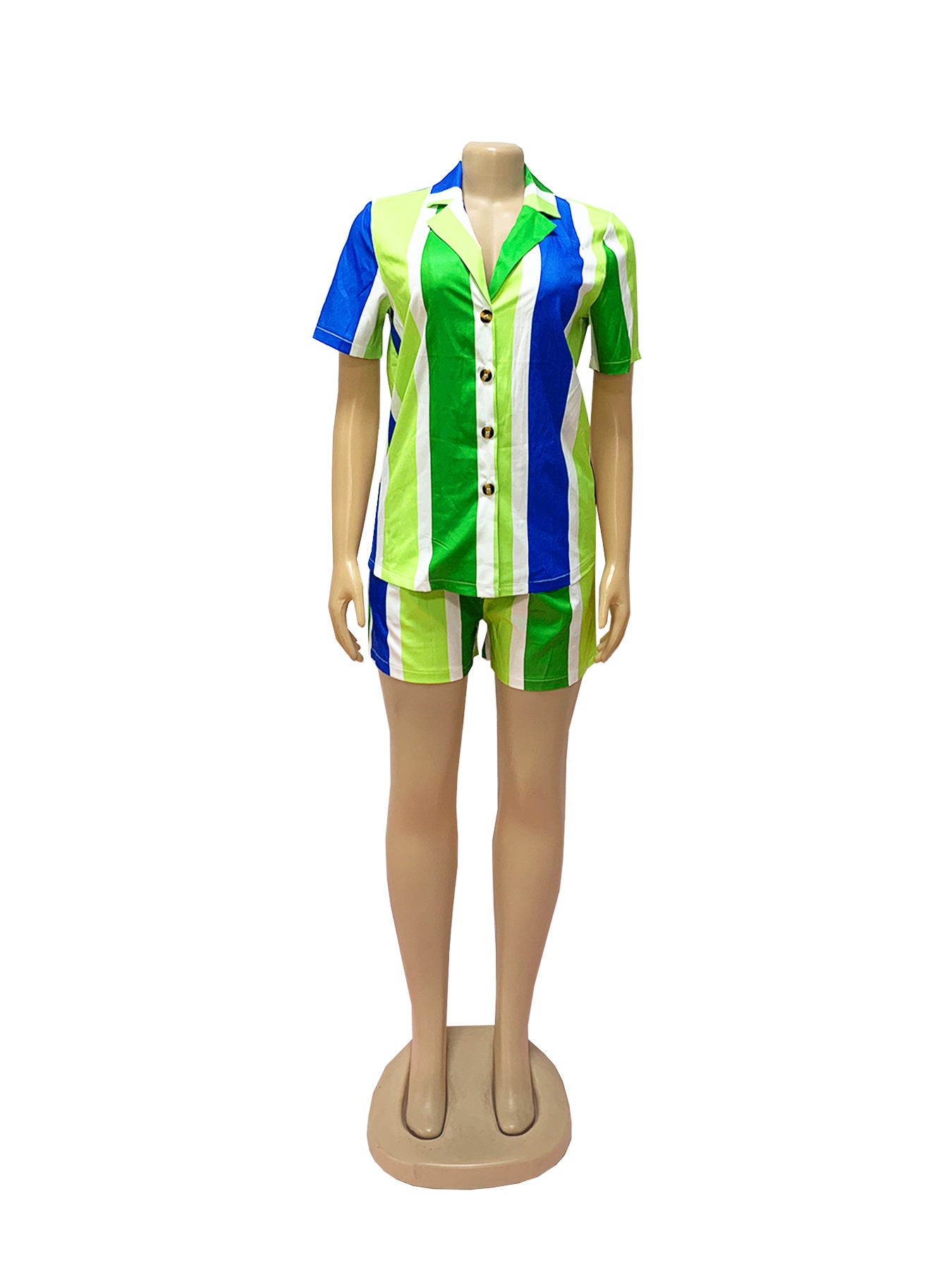 Women shirt summer casual Striped shorts shirt Holidays two-piece set 7