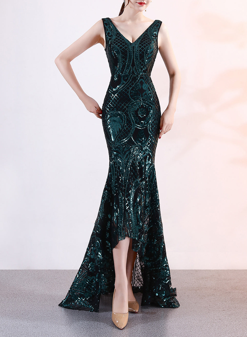 Evening dress female v-neck sexy sequins mermaid party dress dinner dress 5