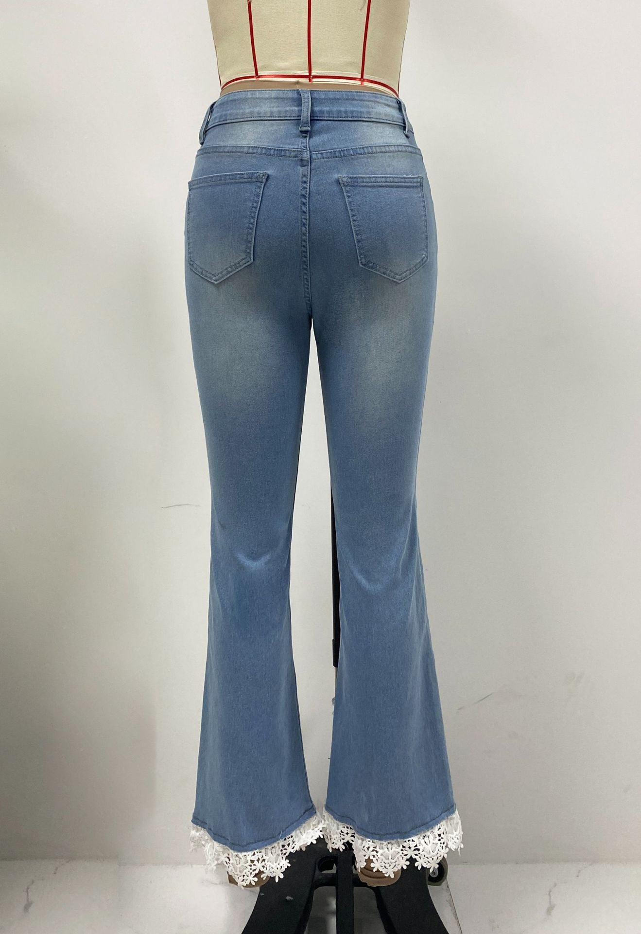 Lace Patchwork High Waist Slim Flared Denim Pants 11