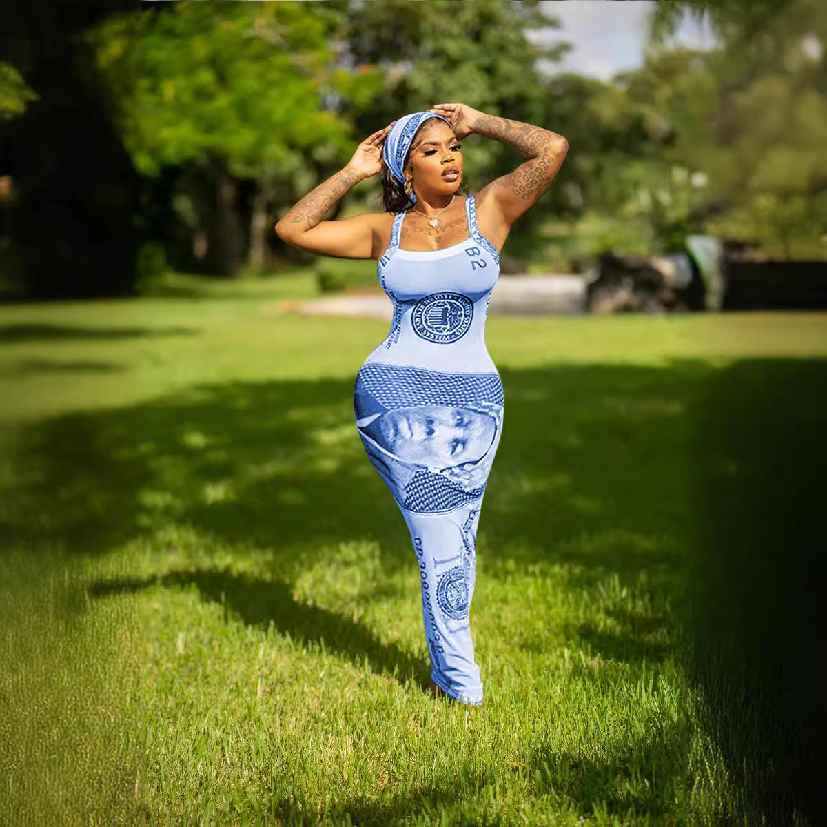 Women Printed Suspender Sexy Maxi Dress 7