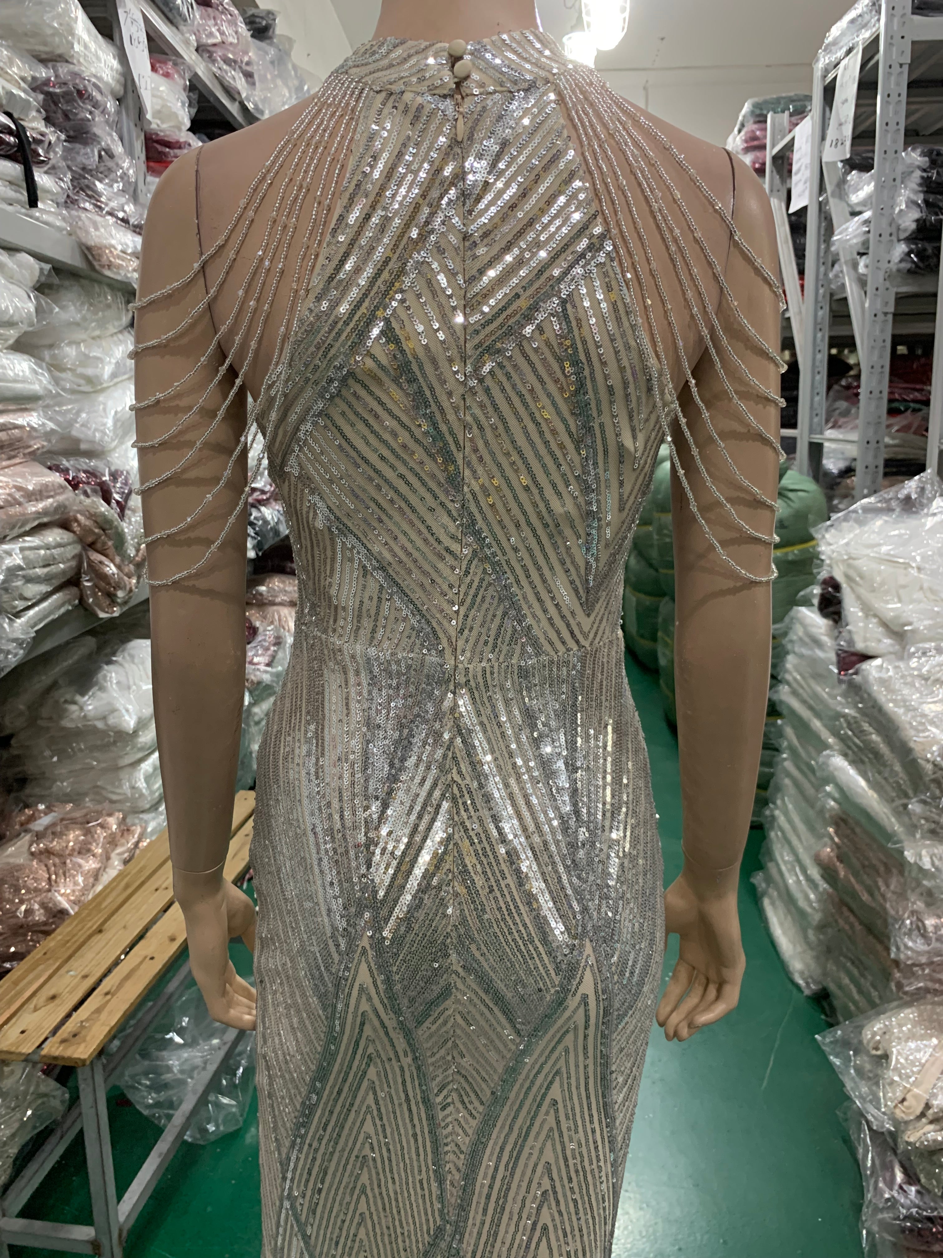 Deep V-Neck Sequined Fishtail Dress Sexy Evening Party Gown 45