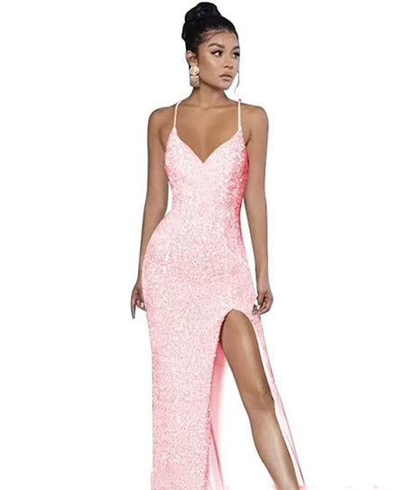 Sleeveless Backless Strap Red Deep V-Neck Sequin Dress（Processing time need 3-6 days） 16