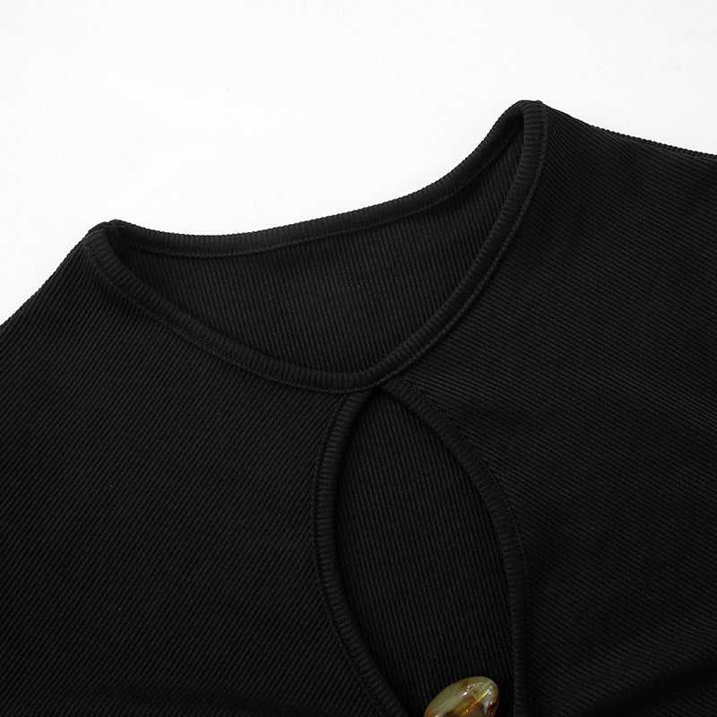 Women's Sexy Metal Hollow Long Sleeve Slim Top 8