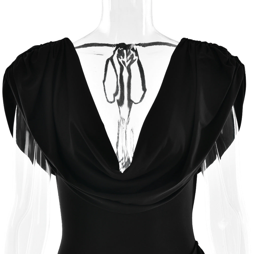 Summer Women's Deep V-Neck Chic Halter Neck Ruffled Sexy Bodycon Dress 20