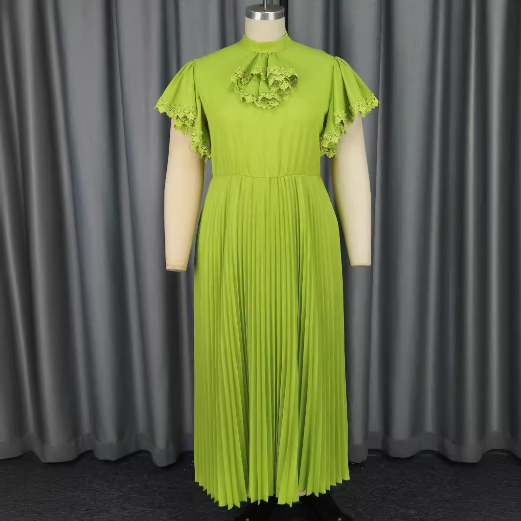 Fashion Elegant Green High Waist A-Line Pleated Formal Party Dress 3