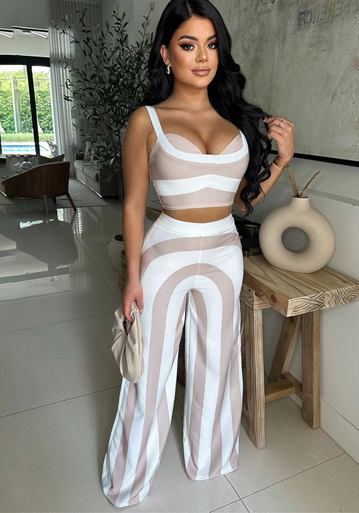 Women's summer striped strap fashion Casual two piece pants set 3