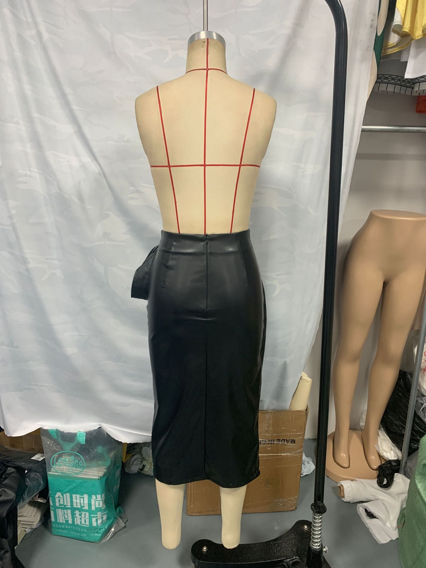 Fashion High Waist Slit Sexy PU Leather Tie-Waist Skirt 11