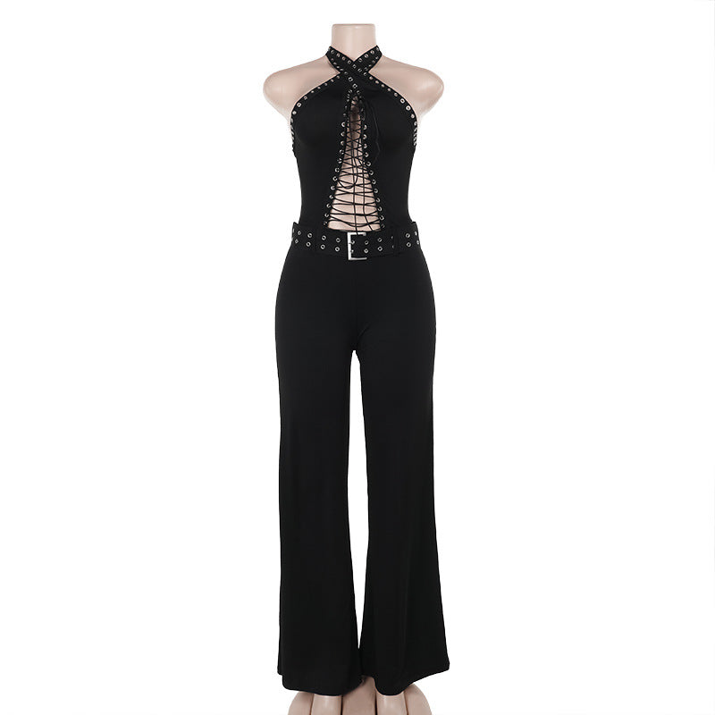 Women autumn Lace-Up sexy Jumpsuit 10