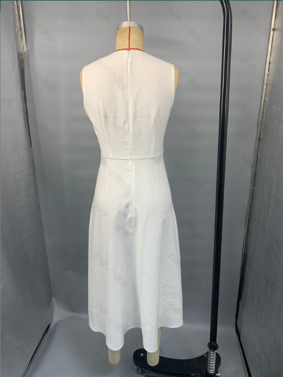 Women Summer Solid White V-Neck Sleeveless Dress 6