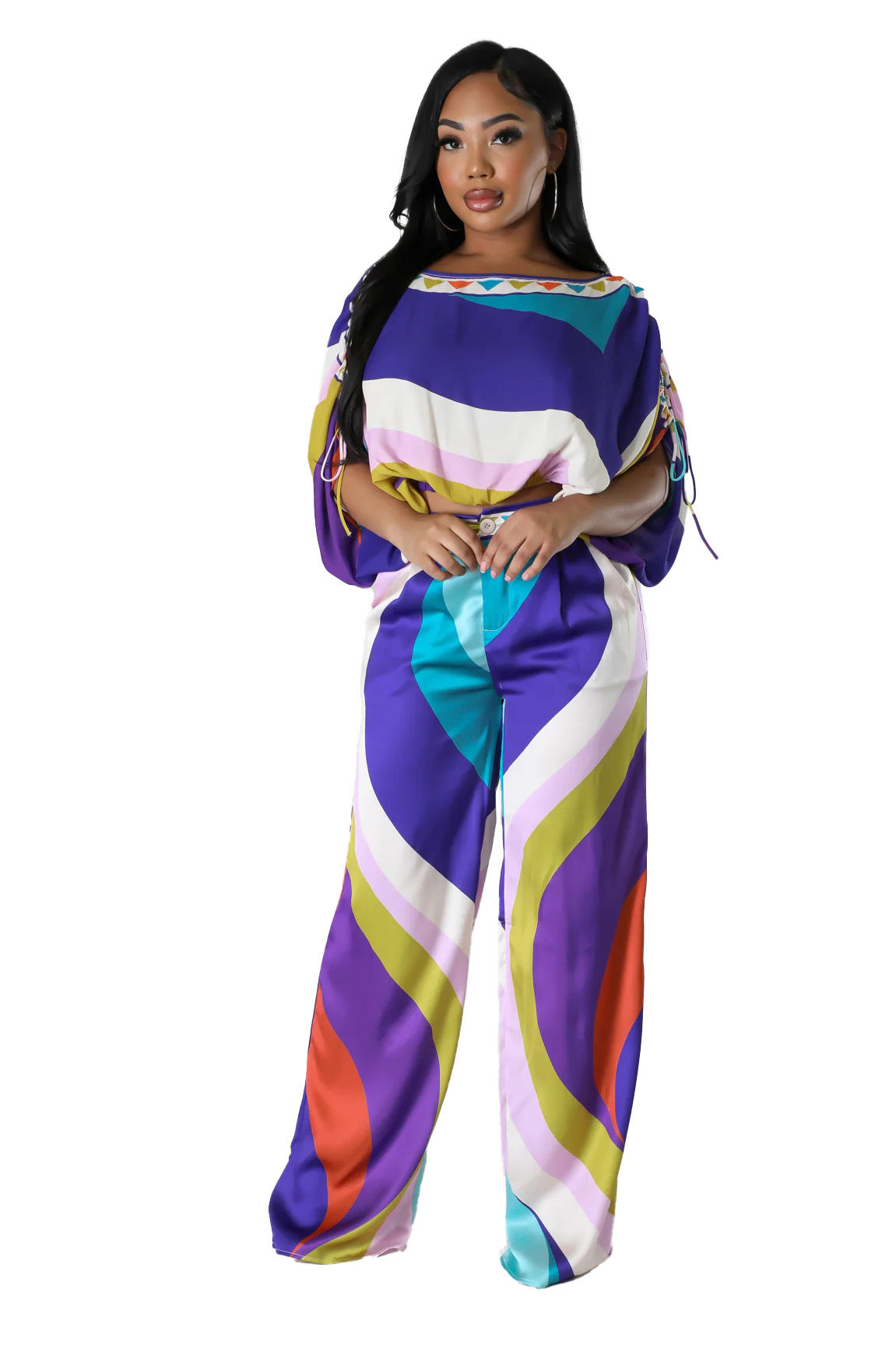 Women printed Top + trousers two-piece set 6