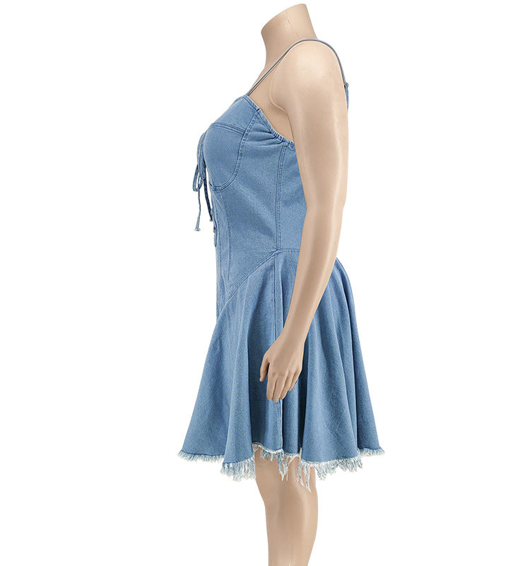 Plus Size Women's Spring Sexy Sleeveless Denim Dress 18