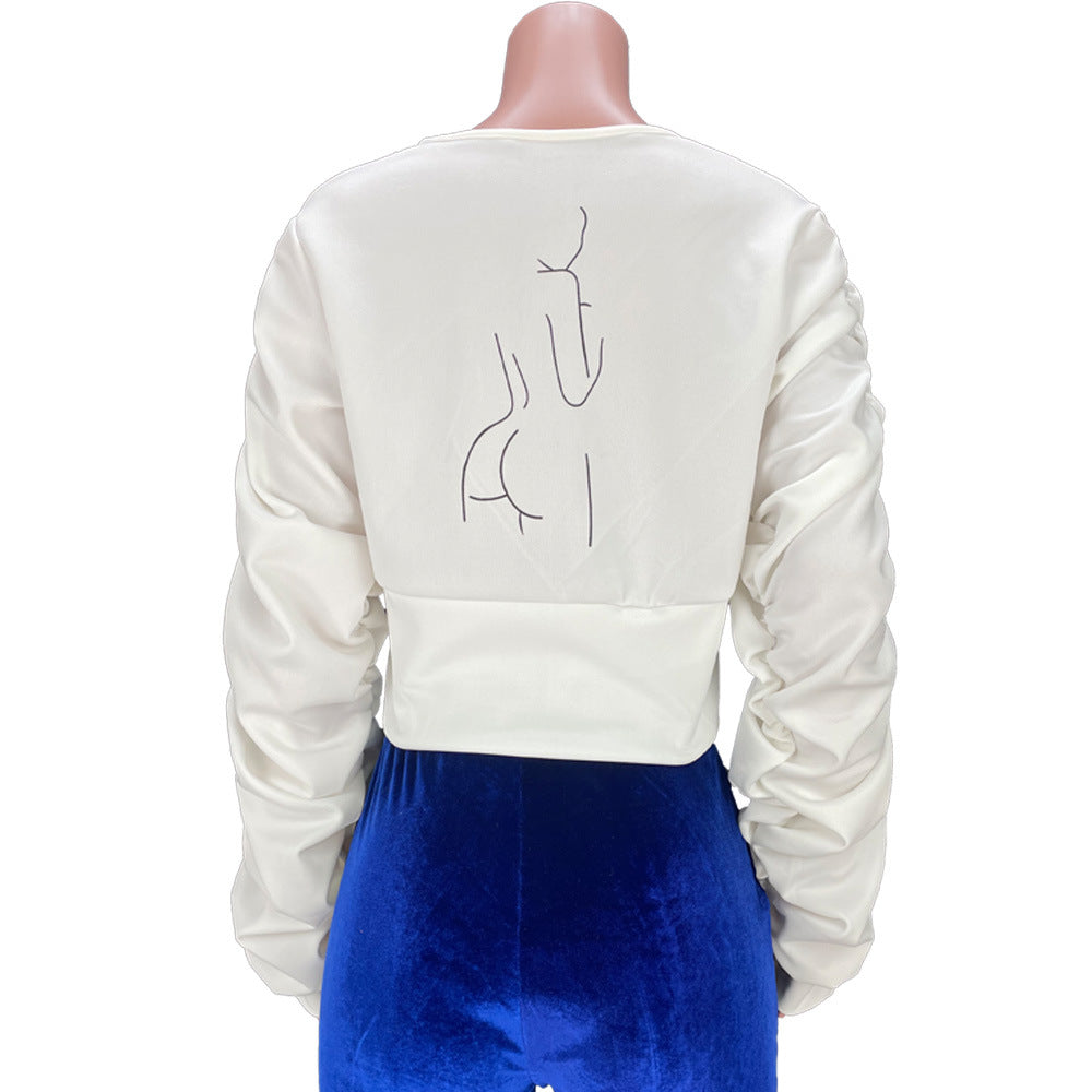 Women Sexy Printed Line Puff Sleeve Top 11