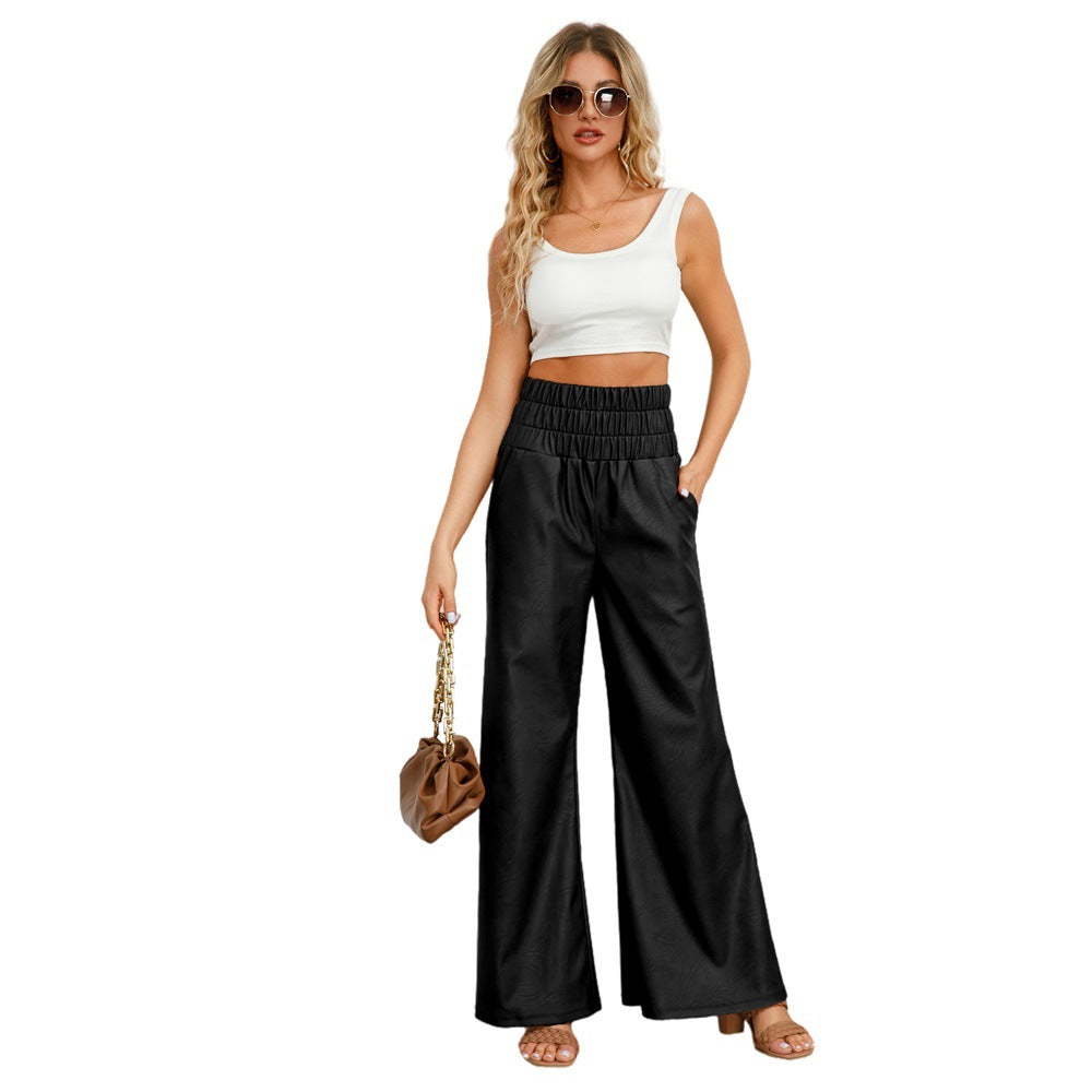 Autumn And Winter Fashion Street High Waisted Wide Leg Pu Leather Women's Pants 5