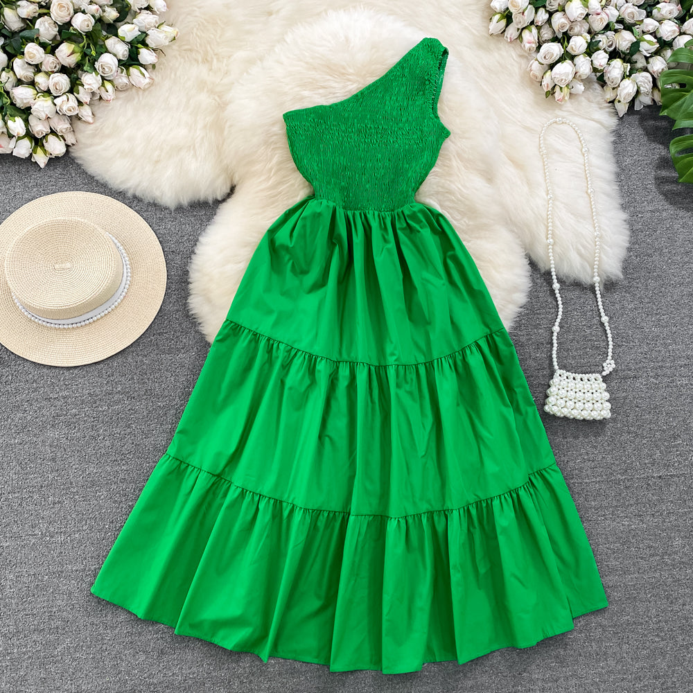 Retro Chic Sleeveless Slash Shoulder Slim Waist Slim Fit Beach Holidays A-Line Long Dress 44