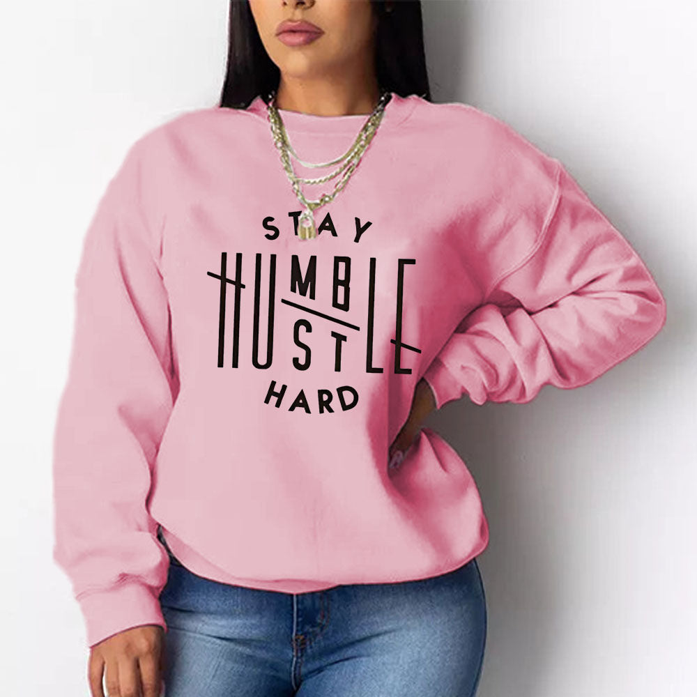 Plus Size Women Printed Crew Casual Loose Long Sleeve Top 11