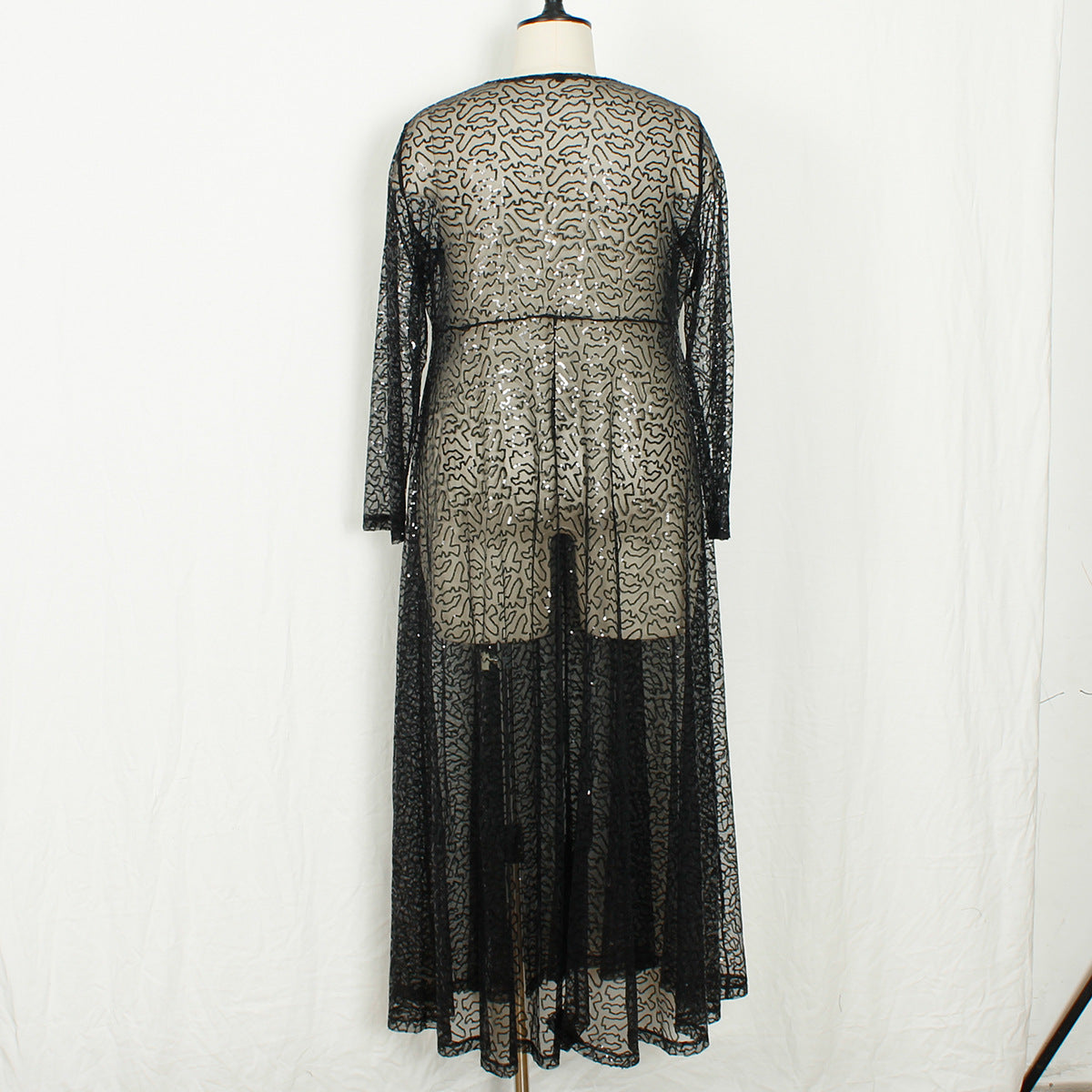 Summer Fashion Plus Size Women's See-Through Sexy Mesh Sequin Maxi Dress 8