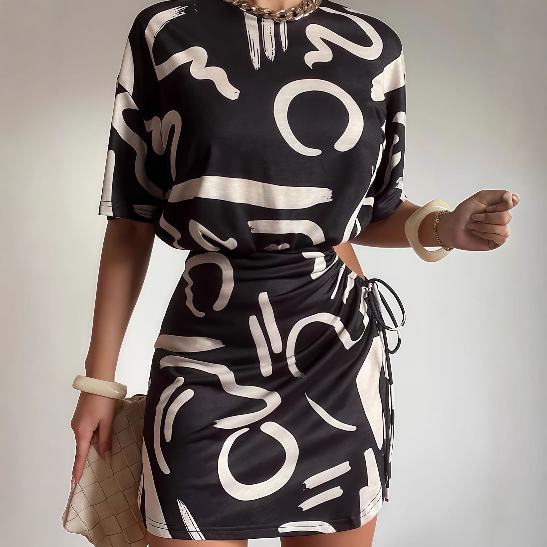 Women Summer Tie-Dye Gathered Bodycon Dress 4